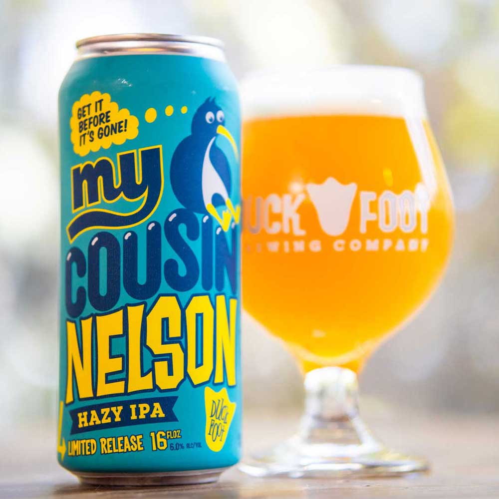 My Cousin Nelson Hazy IPA can and glass